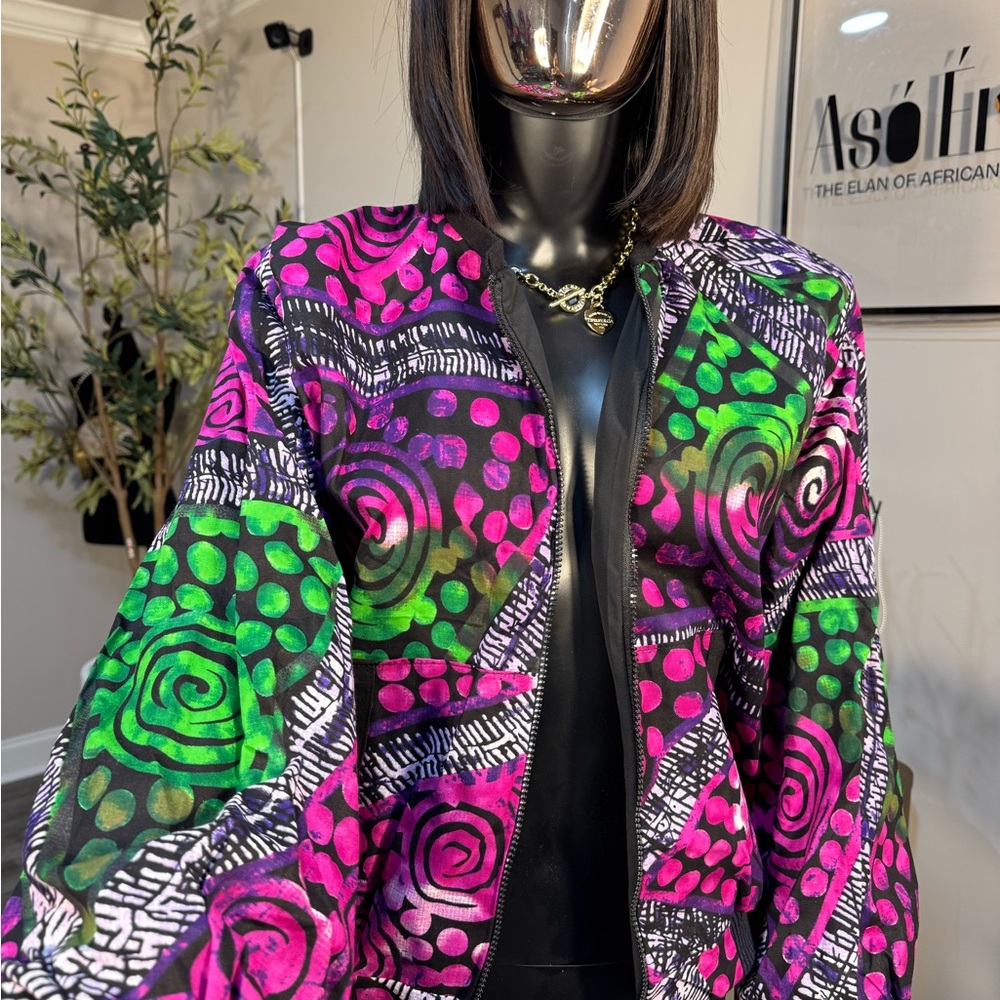 Kamsi Vibrant Pink and Green Women's Bomber Jacket